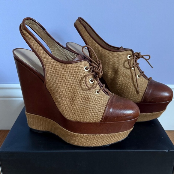 STUART WEITZMAN Lace up Oxford Wedge Platform Heel Size 8.5 - Picture 2 of 11